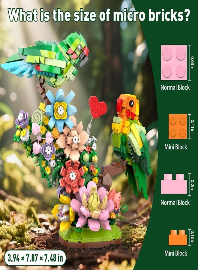 Vziimo Flowers & Love Bird Building Set for Adults, Flower Parrot Botanicals Decor Model Kit with LED, Animal Toys Gifts Ideas for Adults and Teens Age 14+ (1050 PCS) - Image 3